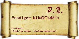 Prediger Nikétás névjegykártya
